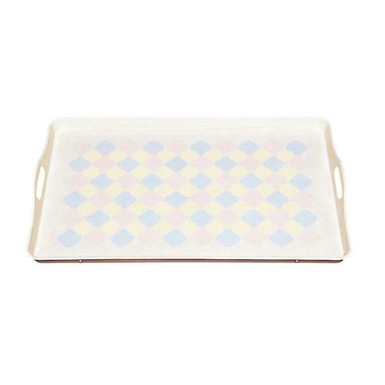 FRP大型配膳トレイ OHT-6240(ノンスリップ加工) 白地/ブルーピンクチェック柄 623×402×H28mm 給食の配膳などに最適な大きいサイズ 保育園 保育給食 厨房用品 給食室 トレー 大型お盆 【ISF_TKG】 (1-0862-0203)