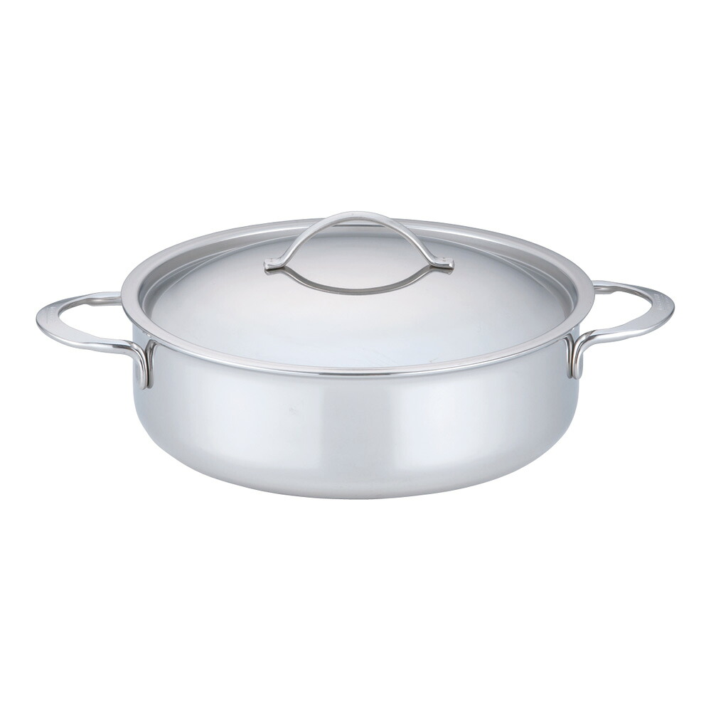 デバイヤー 18-10プライオリティ 外輪鍋 24cm (蓋付) 3693-24 IH対応 電磁調理器OK 18-10ステンレス プロ仕様 業務用 フタ付き 両手鍋 浅型鍋 (1-0022-0901)