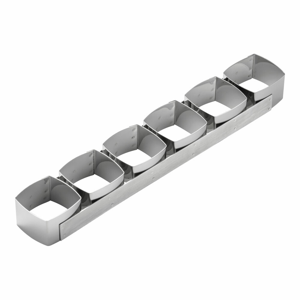 デバイヤー18-10 ケーキリング 3103-99 正方A型6連 一度に6個作れる セルクルリング 焼き型 プチケーキ 底なし ムース型 (1-1086-0801)