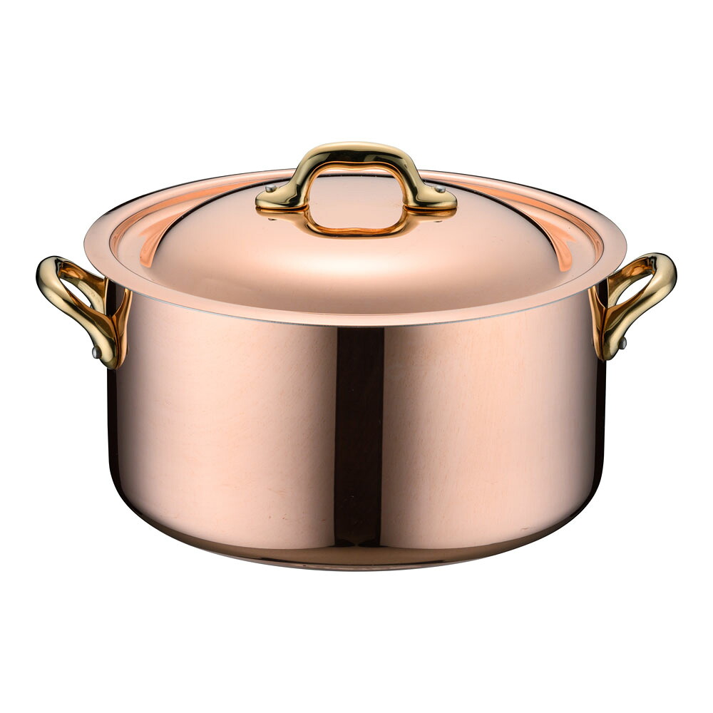 モービルカパーイノックス半寸胴鍋(蓋付)　6522.20　20cm 　Mauviel 卓上用 テーブルサービス COPPER+STAINLESS STEEL (1-1909-0103)