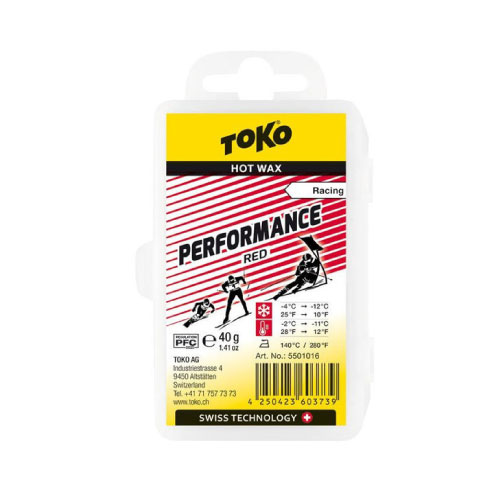 TOKO トコ Performance 固形 ワックス レッド 40g 5501016 低フッ素化 ホットワックス 適応雪温-4～-12℃  適応気温-2～-11℃ レギュレーション対応 スノーボード スキー ウィンタースポーツ メンテナンス 冬 アルペン 雪山 
