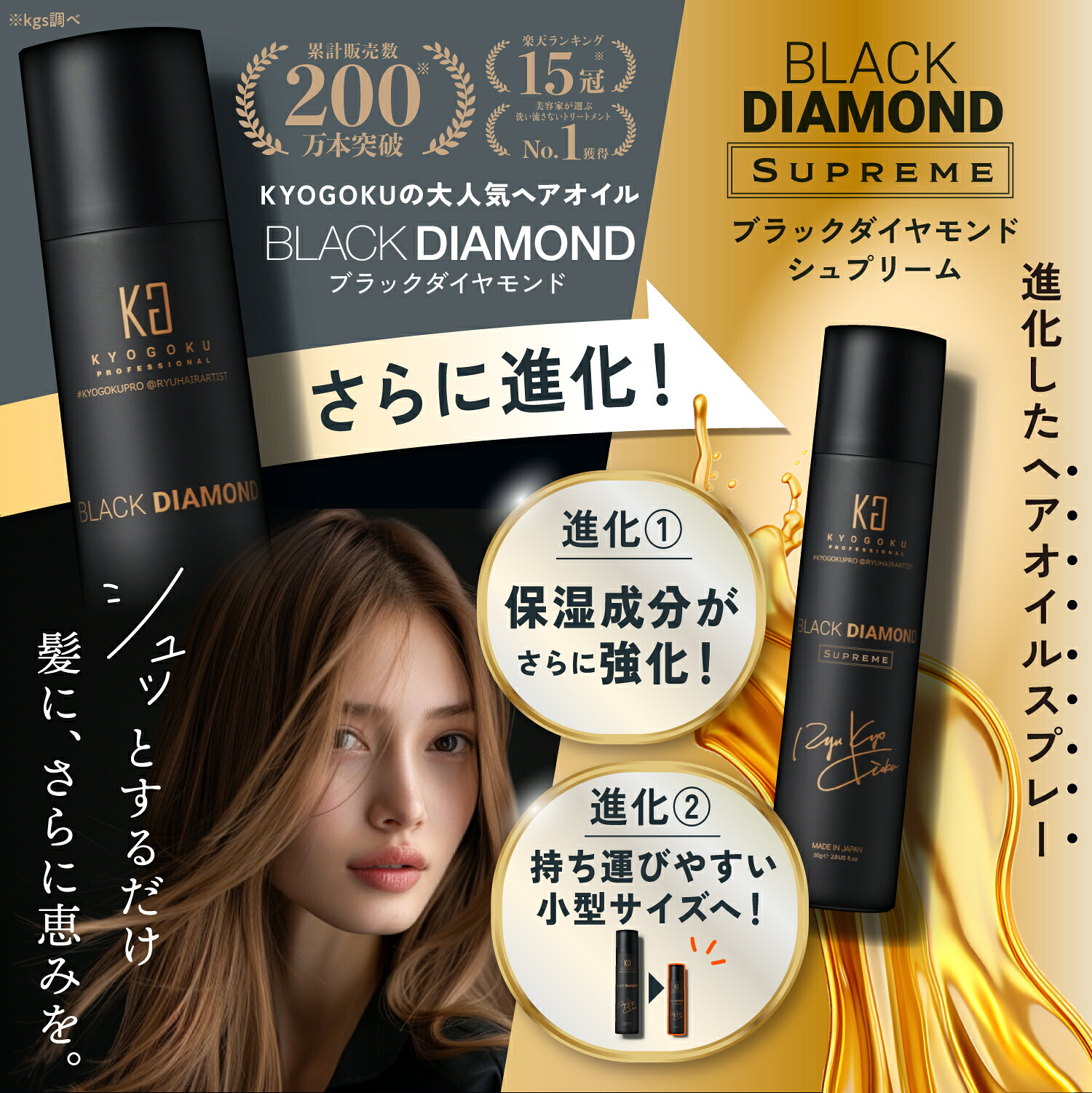 公式 15%OFF/180g限定 【 KYOGOKU ブラックダイヤモンド 】ヘアオイル 