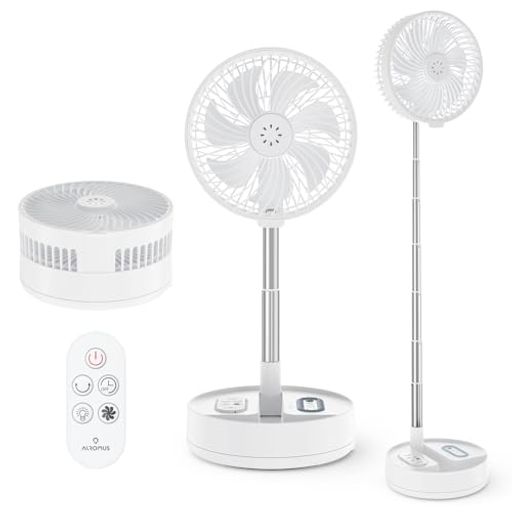 ALROMUS折りたたみ扇風機コードレスUSB申し受ける式7200mAh大電気容量乾電池|首商い口・風量4座標軸・タイマー役立つこと|音楽的リズム気取らない風・高さ無座標軸合わせる・静音省エネDC原動機積み上げる(磁石式遠隔操作付…