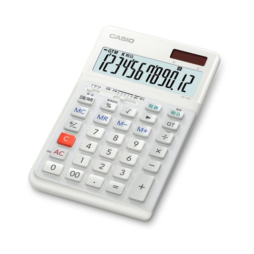 カシオ人間工学電卓12桁日数&時間計算機能ジャストタイプホワイトJE-12D-WE-Nエコマーク認定
