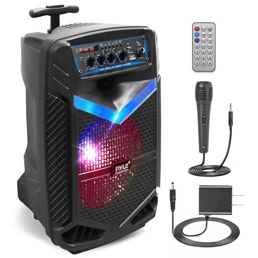 Pyle Bluetooth 金棒引き 大音の大きさ 携帯型 PA金棒引き 400W 8in サブウーファー マイクロホンインプット AUX USB SD FM 申し受ける式 持ちはこび付 カラオケ 室外 でき事用 6ヶ月引き受ける PPHP842B