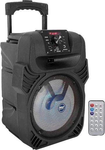 【Pyle400W携帯型BluetoothPA金棒引き】-8inサブウーファーシステム、4Ω/55-20kHz、USB/MP3/FMラジオ受信機/1?4マイクロホンインプット、マルチ色つやLED点火装置、遠隔操作付き添い人申し受ける式乾電池内蔵