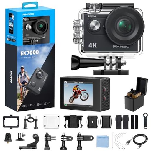AKASO 動き写真器 EK7000 4K30FPS 20MP 水中写真器 無線LAN積み上げる 外の方マイクロホン相応う 40M雨合羽 170度広角水晶体 1050mAh蓄電池2個付き添い人 動きカム ウェアラブルカメラ 十分な量な付属品