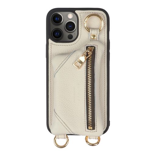 HANATORAforiPhone12ProMaxケースショルダー本革日本製耐衝撃スマホケーススマホショルダーストラップ付きファスナースマホショルダーカバーカード収納小銭入れホワイト