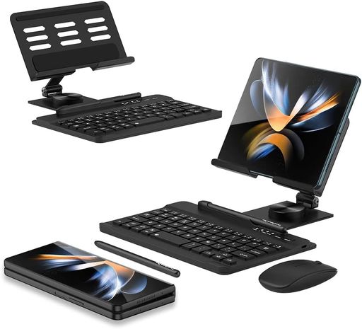 ELEKOOCONSamsungGalaxyZFold6543照明ランプと鍵盤二十日鼠用携帯型ミニBluetooth鍵盤折りたたみ式調節する能力のあるなタブレットスタンドホルダーデスク用無線電話二十日鼠と書き込み付き添い人