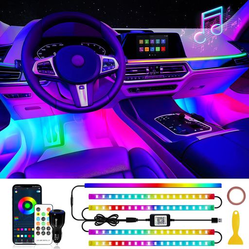 DUOFU365LEDテープライト車フットライトアンビエントライトフルカラー車内装飾用車足元ライト雰囲気RGB多色切り替え12V音楽同期アプリコントロールりモコン付き