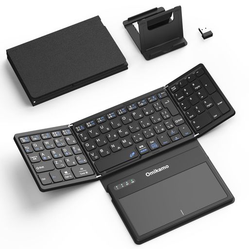 【最新型】Omikamo鍵盤bluetoothと2.4GHzUSB無線電話折り畳み式JIS判定基準日本語取り合わせ大型タッチパッドとテンキー積み上げる4台デバイスうつり変わり決定付けるShift足がかり/L型Enter足がかり積み上げる無線電話iPadminiスマホ