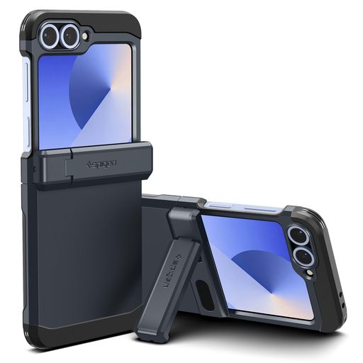 SpigenGalaxyZFlip6ケーススタンド付き強力保護ヒンジ保護背面保護全面保護耐衝撃ワイヤレス充電対応ギャラクシーZフリップ6タフ・アーマーACS08292(メタル・スレート)