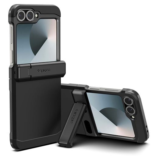 Spigen Galaxy Z Flip 6 ケース スタンド付き 強力保護 ヒンジ保護 背面保護 全面保護 耐衝撃 ワイヤレス充電対応 ギャラクシー Z フリップ 6 タフ・アーマー ACS07849 (ブラック)｜京マルシェセレクト
