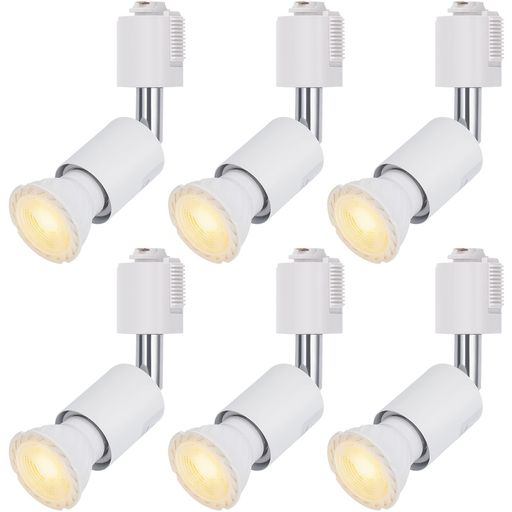 DiCUNOダクトレール用スポットライトE26口金50W相当LED電球付き電球色ライティングバー用スポットライト5W高演色性Ra98ライティングレールダクトレール用照明器具本体白広配光非調光6個セ…