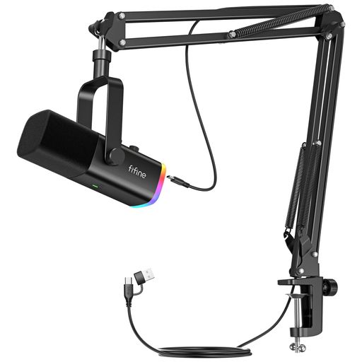 FIFINEXLR/USBゲーミングマイクセットストリーミングポッドキャスト用活動的マイクロホンマイコンマイクブームアームスタンド付き添い人RGB役立つこと付き添い人ミュートボタンヘッドフォンジャックボーカルボイス…