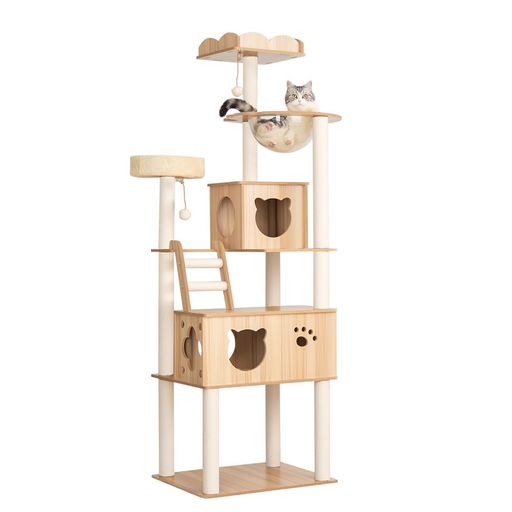 PETTIFULキャットタワー木製大型据え置きおしゃれ大型猫スリム多頭飼い見晴台付き遊び場成猫高さ185cm安定性猫タワー省スペース空間節約壁際ぴったり成猫中型爪研ぎキャットタワーキャ…