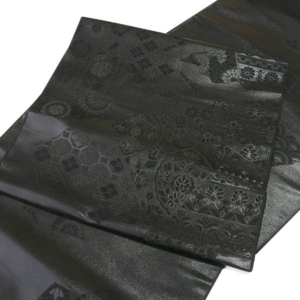 楽天市場】正絹黒共 九寸名古屋帯 喪服帯 綴 冬用 山に流水文 : 色無地