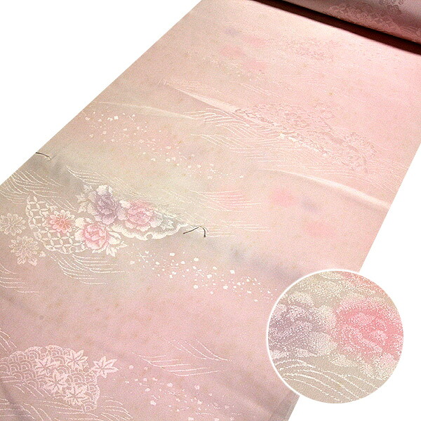 長襦袢 正絹 新品 訳あり 布切れ おどり子 花柄 ぼかし さくら色ベージュ 未仕立てもの 御召しもの
