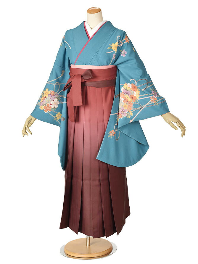 【レンタル】 小学生 卒業袴 レンタル 女の子 袴セット hakama rental おしゃれ 153cm~158cm ブルー花束に組紐 レンタル 子供着物 ジュニア キッズ 前撮り 七五三 姉妹 子供 貸衣裳 ハーフ成人式 往復送料無料 新品足袋プレゼントフルセット 緑 13歳詣り 10才着物|レンタル衣裳京なごみ店