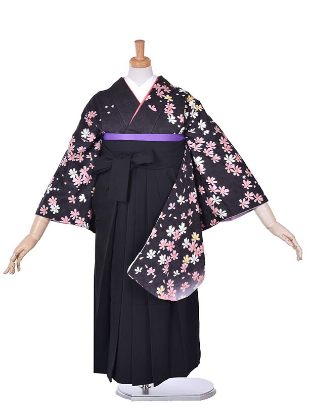 【レンタル】小学生袴 正絹 レンタル 黒 可愛い フルセットレンタル袴 138cm～143cm 小学生卒業袴 袴レンタル 卒業式 子供着物 小学生 小学校 ジュニア キッズ 前撮り 七五三 姉妹 子供 貸衣裳 13歳詣り 10才着物 新品足袋プレゼント ハーフ成人式 小さな一歩大きな門出