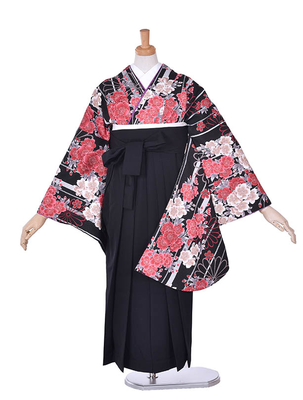 【レンタル】小学生袴 レンタル 黒 可愛い フルセットレンタル袴 148cm～153cm 小学生卒業袴 袴レンタル 卒業式 子供着物 小学生 小学校 ジュニア キッズ ハーフ成人式 前撮り 七五三 姉妹 子供 貸衣裳 新品足袋プレゼント 13歳詣り 10才着物 元気いっぱいの卒業袴