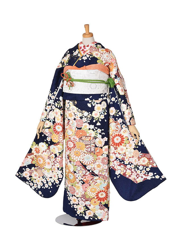 【レンタル】振袖 レンタル 成人式 結納 およばれ 紺 絞り トールサイズ 正絹 姉妹結婚式着物 豪華振袖 2次会 式典 レンタル振袖 フルセット 足袋プレゼント 送料無料｜レンタル衣裳京なごみ店