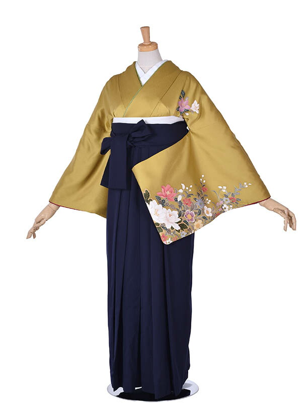 【レンタル】袴 先生 袴レンタル 安心のフルセット 卒業袴 先生袴 袴セット. 既婚 黄色 訪問着 濃紺 正絹 158cm～163cm 正統派が一番美しい 卒業式 大人袴 女袴 大学 短大 専門学校 小学校 貸衣装 教員 保育士 人気 足袋プレゼント 前撮り 晴れ着 お祝い着 素敵な袴 華やか