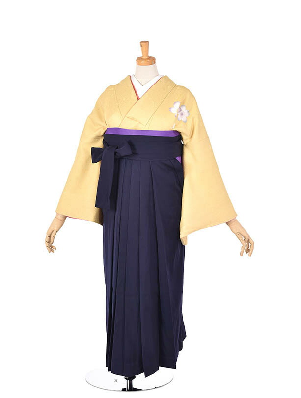 【レンタル】袴 先生 袴レンタル フルセット 袴セット 卒業袴 先生袴 既婚 黄色 シンプル 正絹153cm~158cm 卒業式 大人袴 女袴 ウール 濃紺 大学 短大 専門学校 小学校 貸衣装｜レンタル衣裳京なごみ店