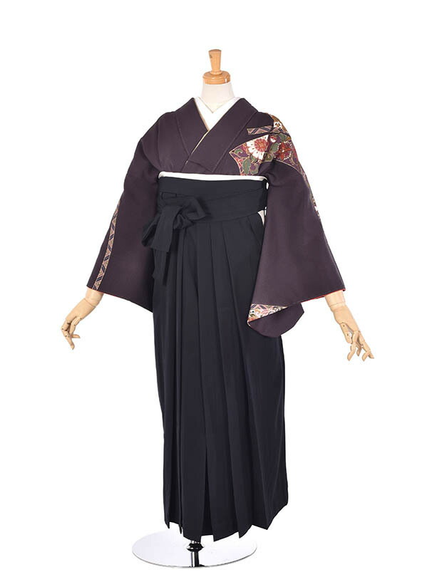 【レンタル】袴 先生 袴レンタル フルセット 袴セット 女袴 卒業袴 先生袴 既婚 紫 黒袴 シンプル 正絹 153cm~158cm 人気のデザイン 上品な大人の袴 濃紺 大学 短大 専門学校 貸衣装 送料無料 新品足袋付き かわいい 前撮り 晴れ着 お祝い着 素敵な袴 往復送料無料