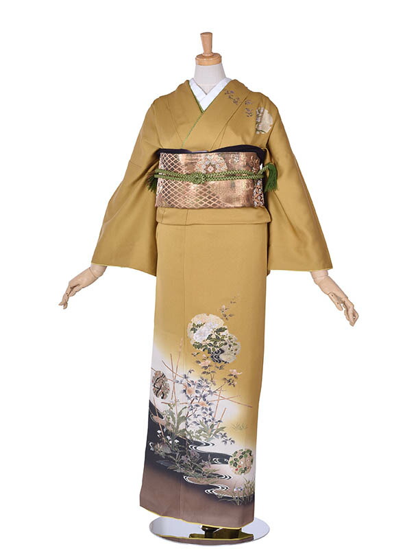 【レンタル】訪問着 レンタル レンタル着物 母 母着物 フルセット 着物 フルセットレンタル 七五三 お宮まり お正月 貸衣装 着物レンタル 附下 黄色 グレー 結婚式 入学式 卒業式 ?卒園式 式典着物 ママ着物 お茶会 着物セット 往復送料無料 足袋プレゼント 150cm~160cm