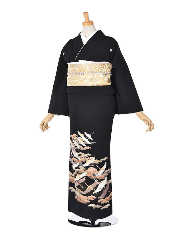 【賃借】黒留袖賃借 留袖 華燭の典 花むこ母 花嫁御寮母 正絹 フルセット賃借 貨物輸送無料 冠婚葬祭 貸御召しもの 御召しもの 着物 華燭の典お祖母ちゃん 親族グループ御召しもの 儀式用 写真絵華燭の典 ゆったり大きさ 鶴