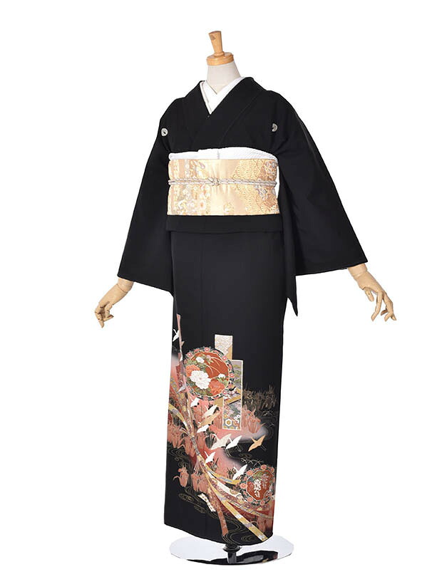 【賃借】黒留袖賃借 留袖 華燭の典 花むこ母 花嫁御寮母 正絹 フルセット賃借 貨物輸送無料 冠婚葬祭 貸御召しもの 御召しもの 着物 華燭の典お祖母ちゃん 親族グループ御召しもの 儀式用 写真絵華燭の典