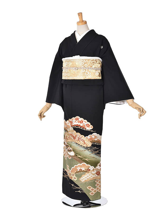 【賃借】黒留袖賃借 留袖 華燭の典 花むこ母 花嫁御寮母 正絹 フルセット賃借 貨物輸送無料 冠婚葬祭 貸御召しもの 御召しもの 着物 華燭の典お祖母ちゃん 親族グループ御召しもの 儀式用 写真絵華燭の典