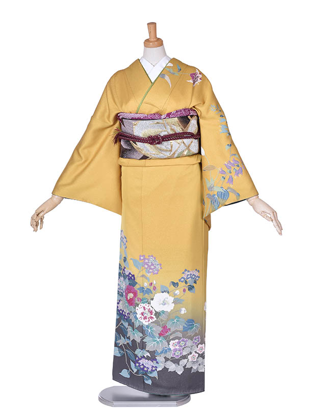 【レンタル】訪問着 NEO訪問着 レンタル フルセット 黄色 からし 華やか 七五三ママ 結婚式 入学式 卒業式 およばれ 式典着物 正絹 ママ着物 お茶会 正絹着物 155cm～165cm 落ち着きと彩りを合わせもつ着物 新品足袋プレゼント 往復送料無料 着物レンタル 貸衣装
