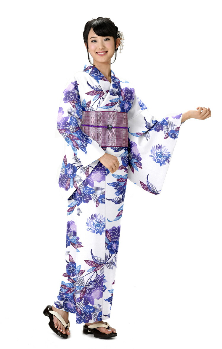 浴衣 レディース Anan ゆかた 女性 浴衣 ブランド浴衣 かわいい 大人 可愛い Yukata 仕立上がり プレタ 浴衣 フリーサイズ 白 花 牡丹 青 ボタン レトロ Ly091 Gulbaan Com