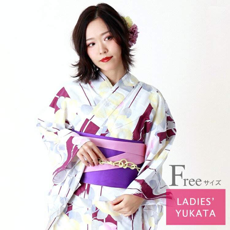 浴衣 レディース 薔薇 SEIKO MATSUDA ブランド ゆかた 白 パープル