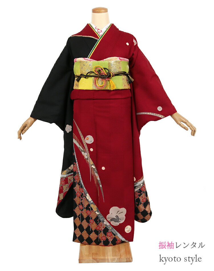 【振袖 レンタル】【成人式 振袖】新品足袋プレゼント 振袖 レンタルセット 72087[普通]　貸衣装 貸衣裳 |振袖レンタル|着物レンタル|レンタル 振袖|振袖 セット| きもの 振袖 着物 レンタル 赤 レッド 古典柄 着物 フルレンタル 正絹【往復送料無料】【レンタル】