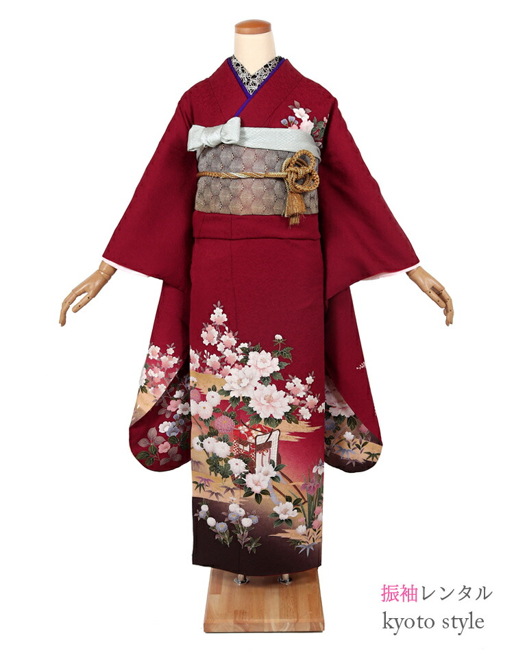 振袖セット 美品 赤色 11点フルセット 桐3段衣装ケース付き 振袖セット