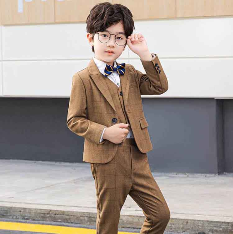 子供服 卒業スーツ 5点セット フォーマル 男の子 ピアノ発表会 キッズスーツ 入学式 卒業式 入園式 七五三 誕生日プレゼント 韓国子供服 チェック柄 紳士風 Salon Raquet De