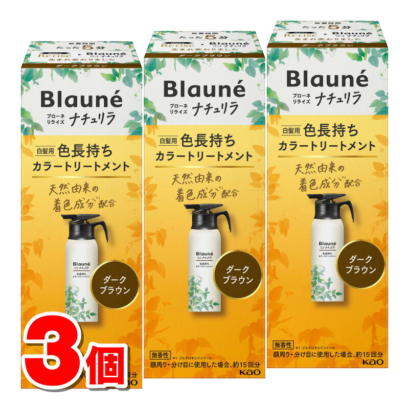 花王 ブローネ リライズ ナチュリラ 色長持ちカラートリートメント 本体 ダークブラウン 155g　×3個 ◆