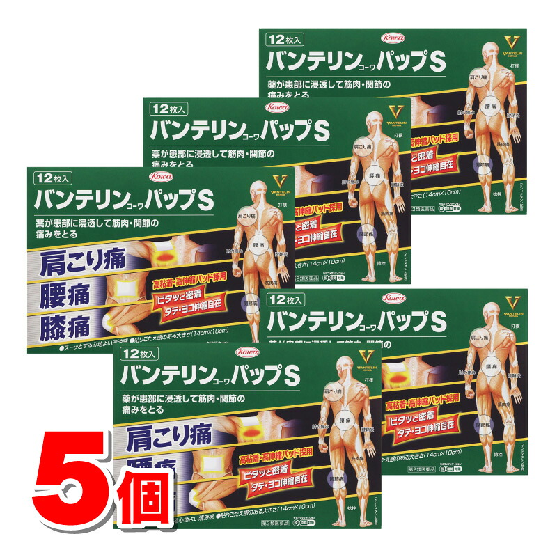 【第2類医薬品】 興和 バンテリンコーワ パップS 12枚　×5個 【セルフメディケーション税制対象商品】