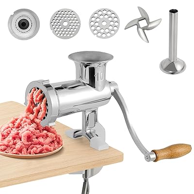 手動ミンサー ミンチ機 ひき肉機 肉ひき・腸詰・粉ひきを一台で差しゆるす 5粍/8粍?２枚刃付き添い人 304#ス