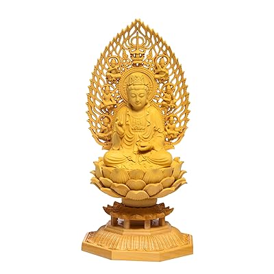 繁樓藝雕 仏像 観音像 観音菩薩 仏壇仏像 木彫り 飾りつけ 飛天光輪 八角茴香基礎 柘植の木 祈る 厄除
