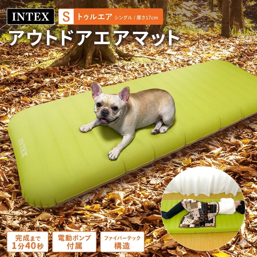 【レビュープレゼント付き】INTEX 正規販売店 キャンピングマット トゥルエア USB エアーベッド シングル 64097 屋内用 防災 17cm インテックス エア ベッド マットレス エアマット エアーマット 来客用 簡易 折りたたみ コンパクト アウトドア キャンプ ポンプ付 電源不要｜眠夢ナビ（ねむなび） 9,230円