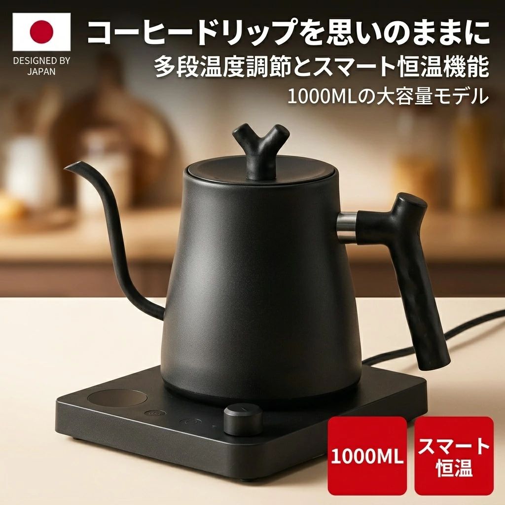 明かり湯沸かし 【体温1℃ユニット合わせる 1年品等引き受ける!】 1L ドリップ湯沸かし 細口 珈琲湯沸かし 保温役立つこと付き添い人 手っとり早い煮えくり返る ステンレス鋼 空焚き押しとどめる 自動小銃ワット数OFF 木製手持ち部分 今めかしい 御前上等感 V60相応う 珈琲 お手々ドリップ 差し上げ物 新生きて行く