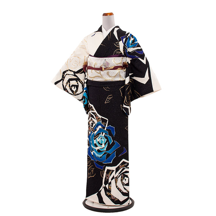 楽天市場】訪問着 レンタル モダン 正絹 t765 黒地 金彩 派手