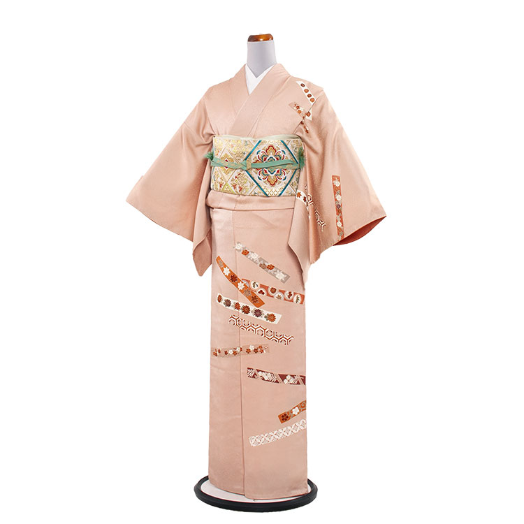 【レンタル】3AD514 濃いめのピンクベージュ 新品足袋プレゼント お宮参り 七五三 卒業式 卒園式 入学式 結婚式 お茶会 付下げ 訪問着レンタル 往復送料無料 訪問着 セット rental 貸衣装
