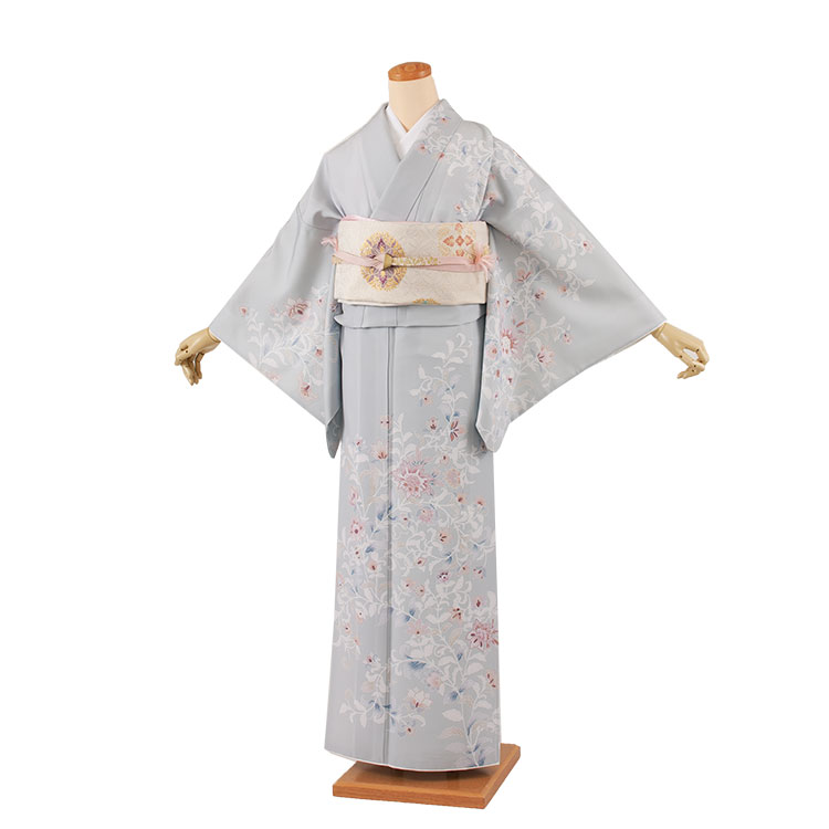 【レンタル】訪問着 フルセットレンタル597 薄グレー 唐草模様 式部浪漫 おしゃれ 着物 付け下げ お宮参り 七五三 入学式 卒業式 卒園式 結婚式 お茶会 式典 京都 訪問着レンタル 帯 草履バッグセット ママ訪問着 母親 おすすめ 貸衣装 和装 新品足袋プレゼント 往復送料無料