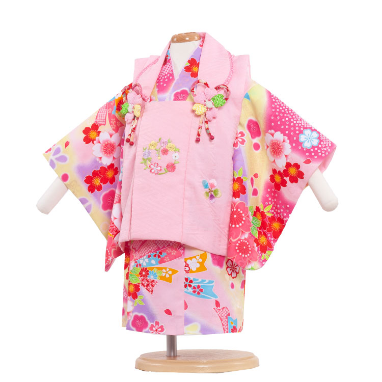 【レンタル】ベビー着物 /329　ピンク/花模様 / 女の子　ひな祭り　桃の節句　花柄　和装　和服　赤ちゃん プレゼント ベビー服　子供　ベビー　ひなまつり 衣装　子供服 ベビーの着物 こどもの日 子供の日 お正月 衣装 衣裳 ★送料無料