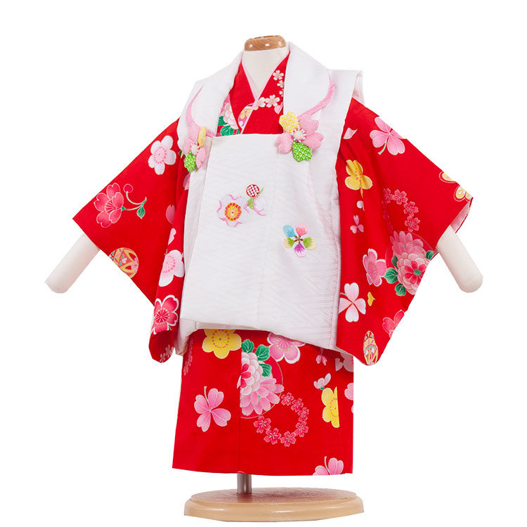 【レンタル】ベビー着物 /338 赤色/花 / 女の子　ひな祭り　桃の節句　花柄　和装　和服　赤ちゃん プレゼント ベビー服　子供　ベビー　ひなまつり 衣装　子供服 ベビーの着物 こどもの日 子供の日 お正月 衣装 衣裳 ★送料無料